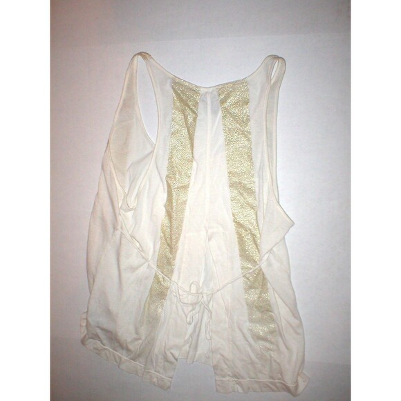 New Womens Designer True Religion Gold Metallic Beige M Tank Top Tunic Soft Moda - Picture 4 of 6
